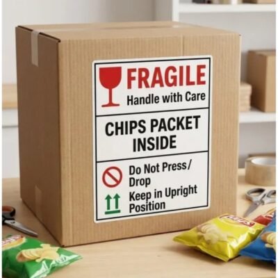 A4 Size Fragile Chips Packet Sticker – Handle With Care Shipping Label (Pack of 2)