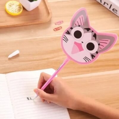 1 Pc Cute Cat Fan Ball Pen | 2-in-1 Cartoon Gel Ink Pen with Mini Hand Fan for Kids
