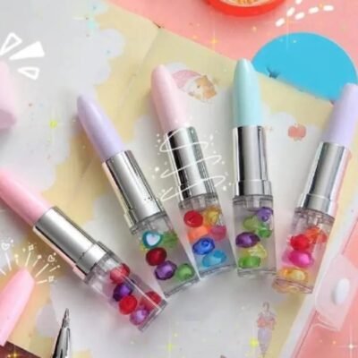 Cute Novelty Lipstick Gel Pen with Colorful Quicksand Beads | Smooth Writing Pen for Girls & Students