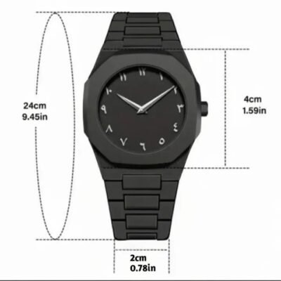 Minimalist Matte Black Octagonal Watch for Men with Arabic Numerals Dial