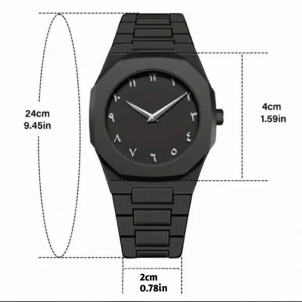 Minimalist Matte Black Octagonal Watch for Men with Arabic Numerals Dial
